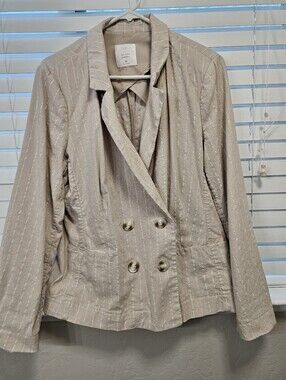LC Lauren Conrad Cream Pinstripe Double-Breasted Blazer